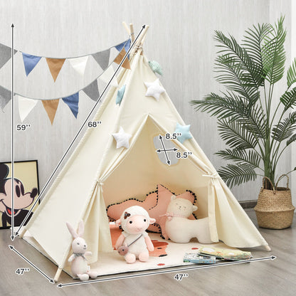 Foldable Kids Canvas Teepee Play Tent, Beige Play Tents & Playhouse   at Gallery Canada