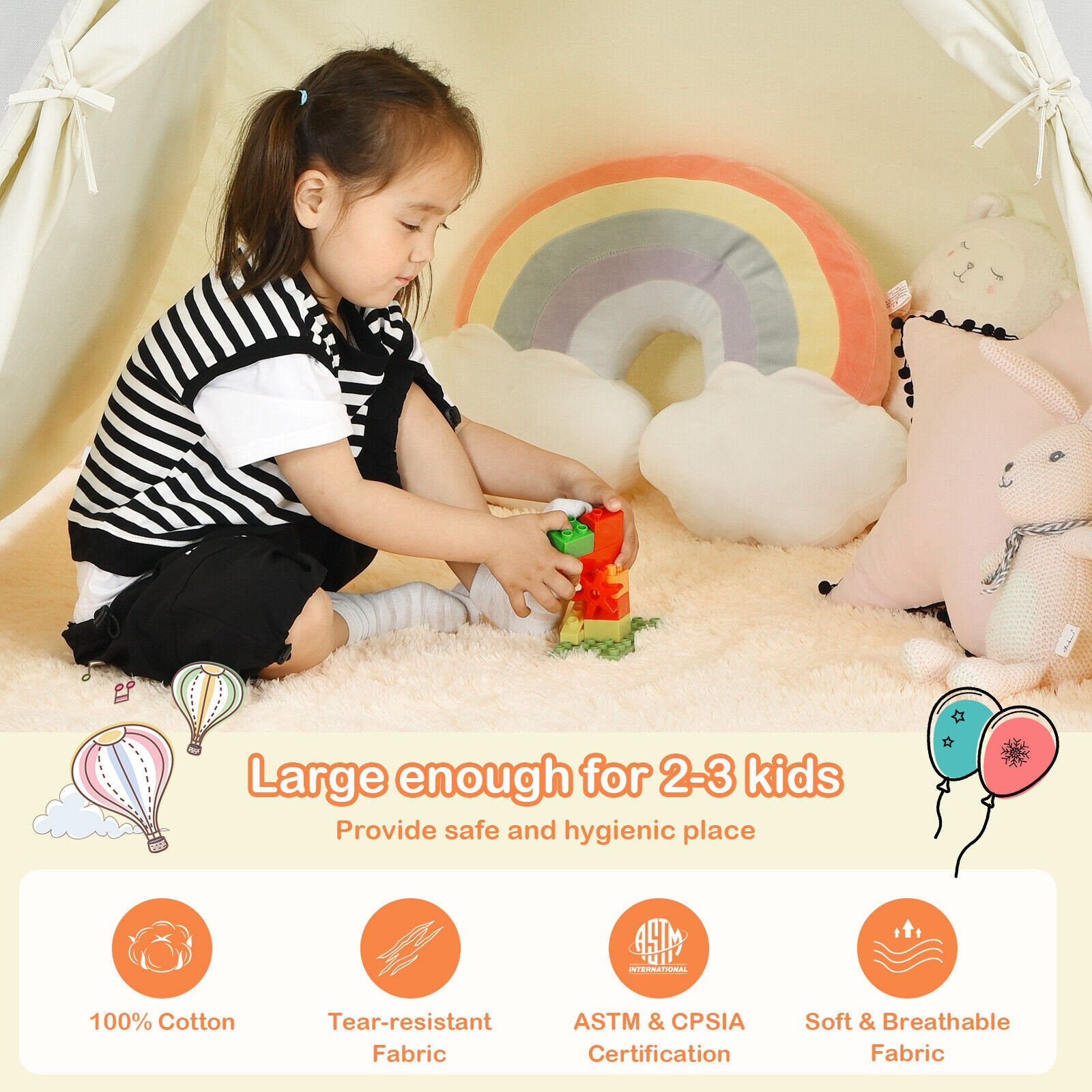 Foldable Kids Canvas Teepee Play Tent, Beige Play Tents & Playhouse   at Gallery Canada