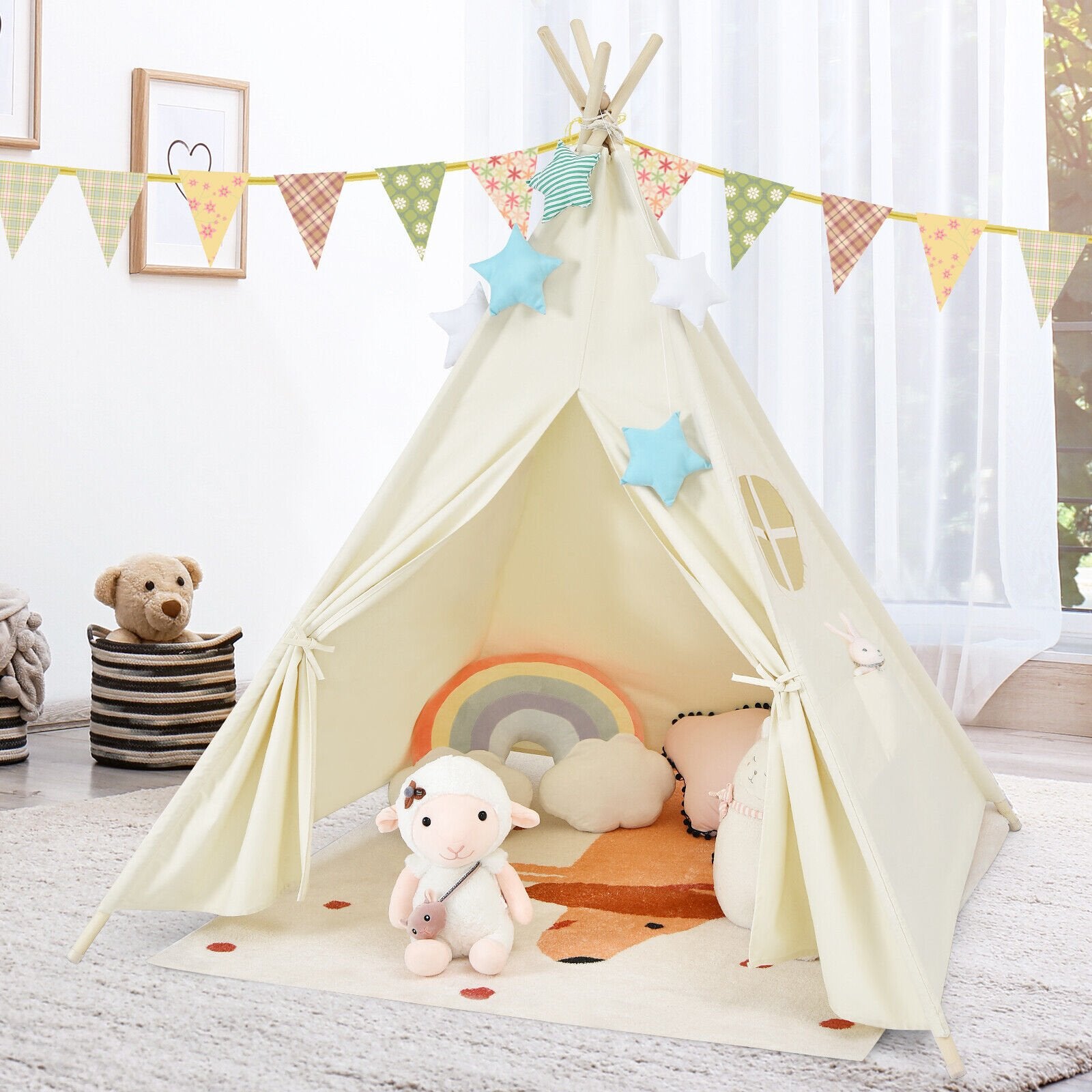 Foldable Kids Canvas Teepee Play Tent, Beige Play Tents & Playhouse   at Gallery Canada