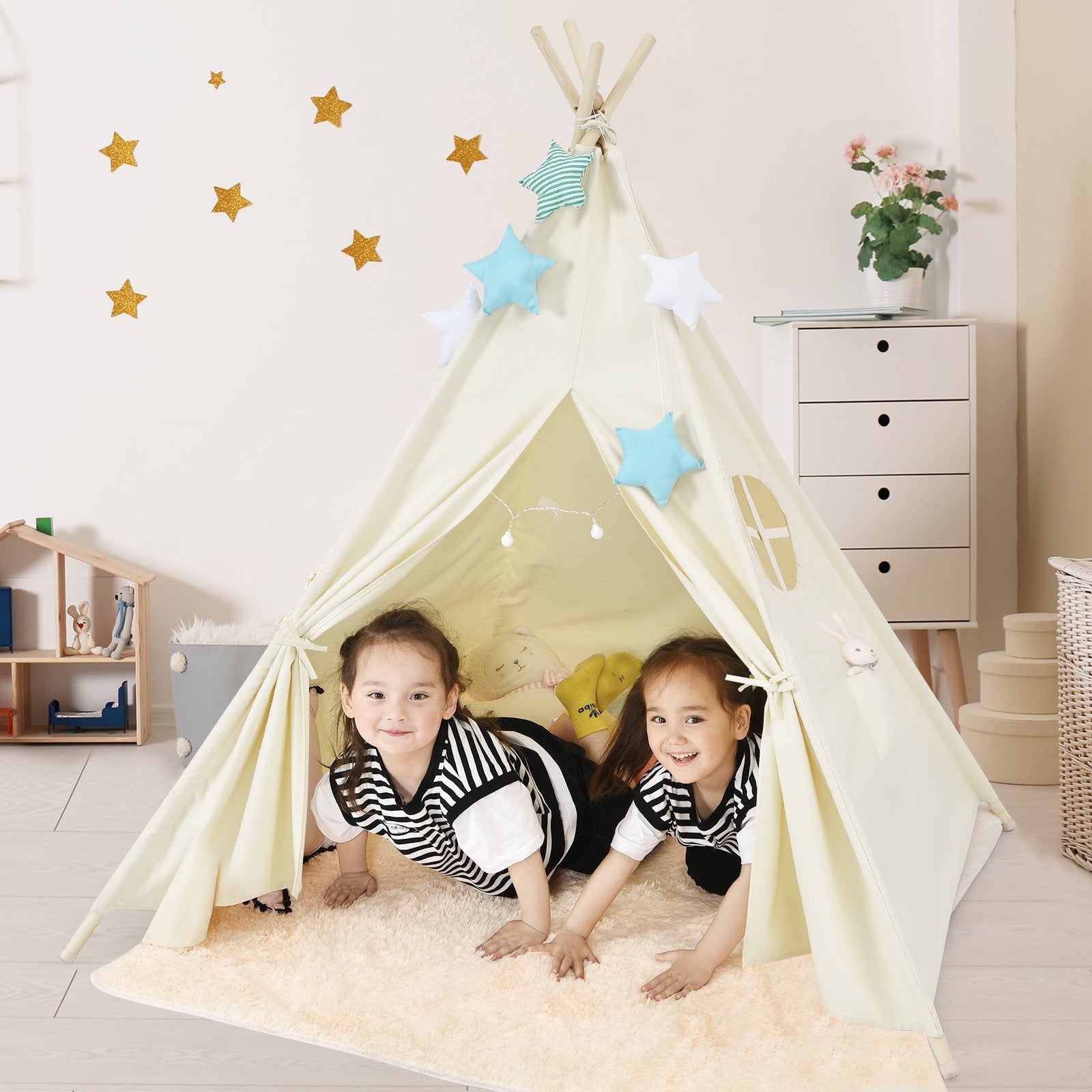 Foldable Kids Canvas Teepee Play Tent, Beige Play Tents & Playhouse   at Gallery Canada