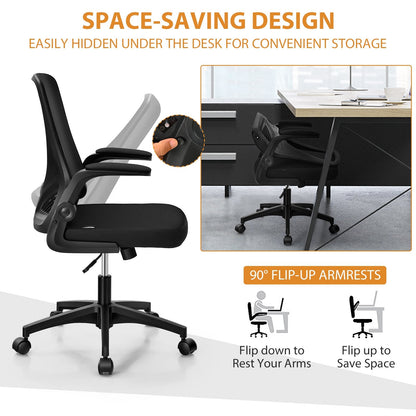 Swivel Mesh Office Chair with Foldable Backrest and Flip-Up Arms, Black Mesh Chairs   at Gallery Canada