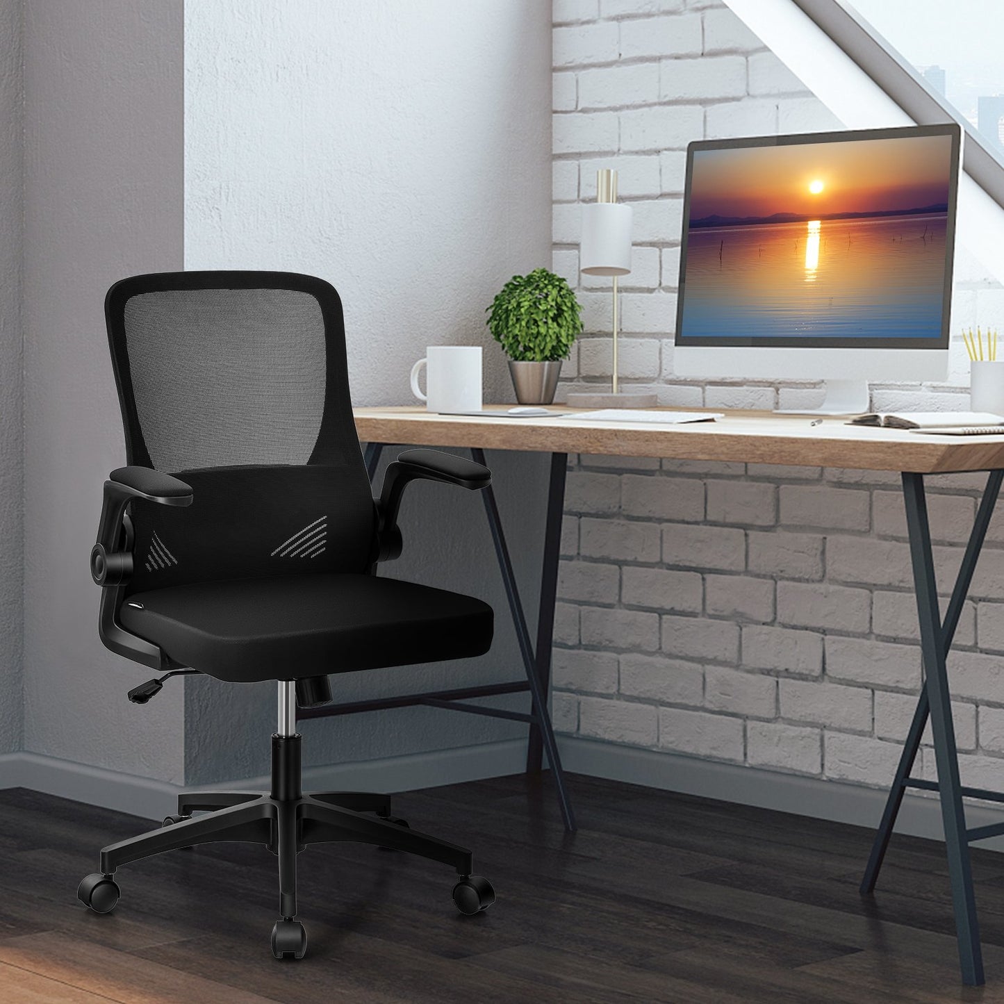 Swivel Mesh Office Chair with Foldable Backrest and Flip-Up Arms, Black Mesh Chairs   at Gallery Canada