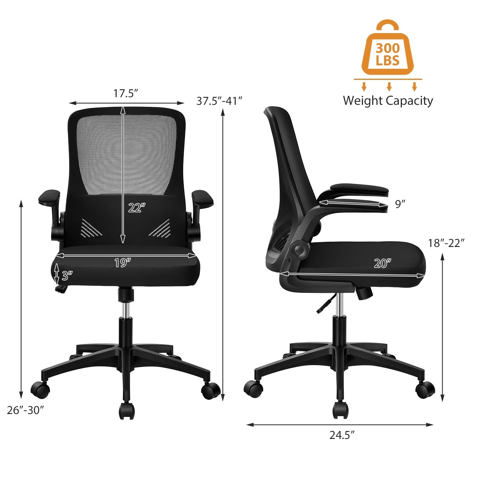 Swivel Mesh Office Chair with Foldable Backrest and Flip-Up Arms, Black Mesh Chairs   at Gallery Canada