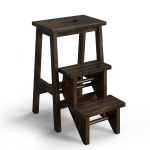 3-in-1 Rubber Wood Step Stool with Convenient Handle, Brown