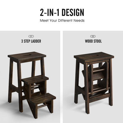 3-in-1 Rubber Wood Step Stool with Convenient Handle, Brown Kitchen Utensils   at Gallery Canada