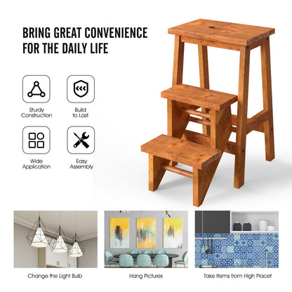 3-in-1 Rubber Wood Step Stool with Convenient Handle, Coffee Kitchen Utensils   at Gallery Canada