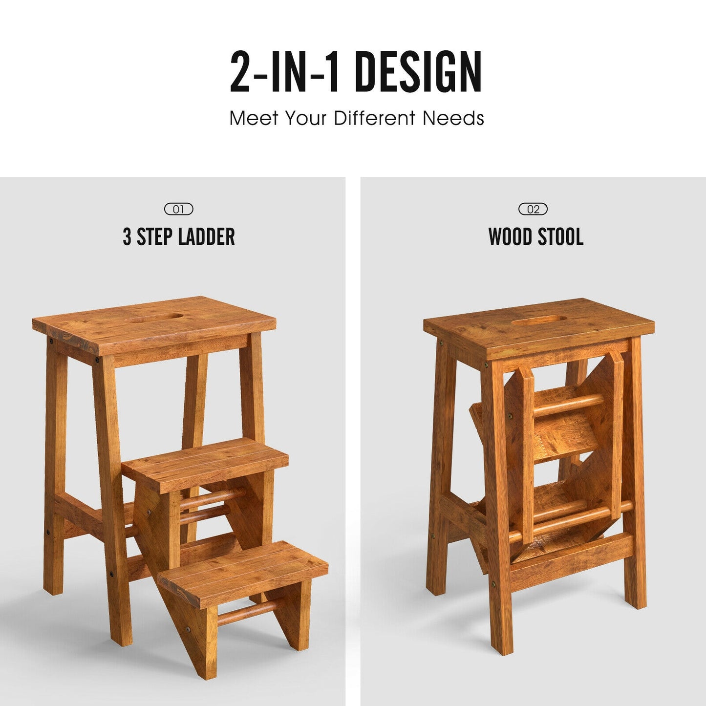 3-in-1 Rubber Wood Step Stool with Convenient Handle, Coffee Kitchen Utensils   at Gallery Canada