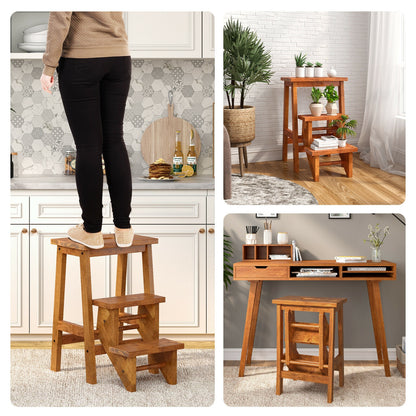 3-in-1 Rubber Wood Step Stool with Convenient Handle, Coffee Kitchen Utensils   at Gallery Canada