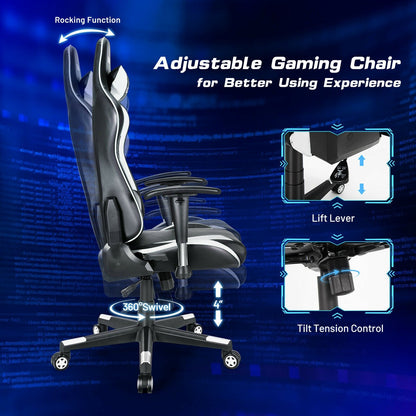 Gaming Chair Adjustable Swivel Racing Style Computer Office Chair, White Gaming Chairs   at Gallery Canada