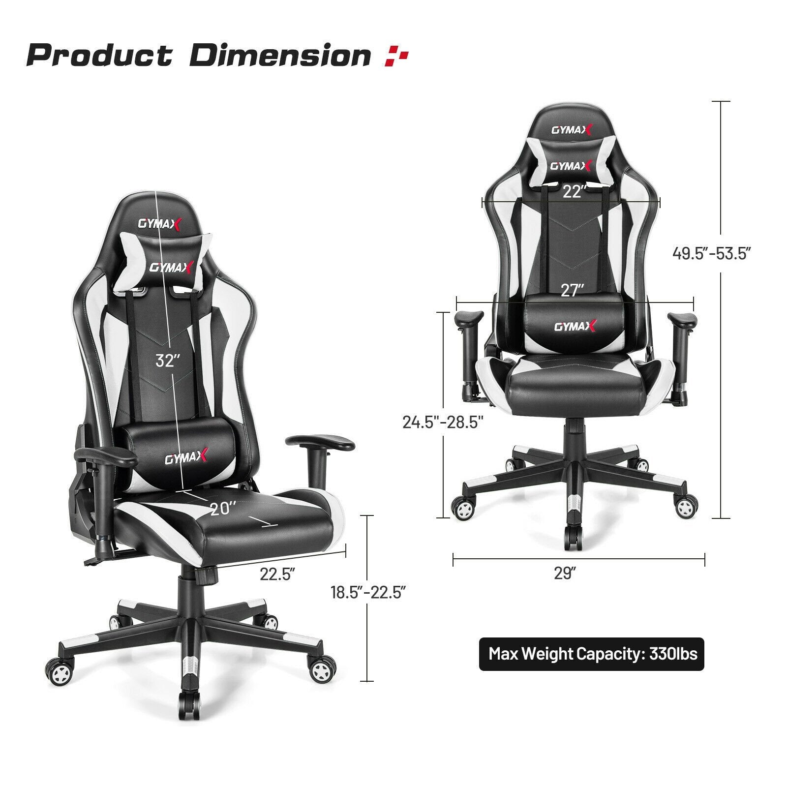 Gaming Chair Adjustable Swivel Racing Style Computer Office Chair, White Gaming Chairs   at Gallery Canada