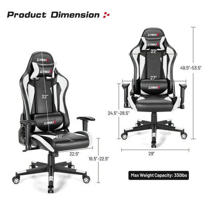 Gaming Chair Adjustable Swivel Racing Style Computer Office Chair, White Gaming Chairs   at Gallery Canada