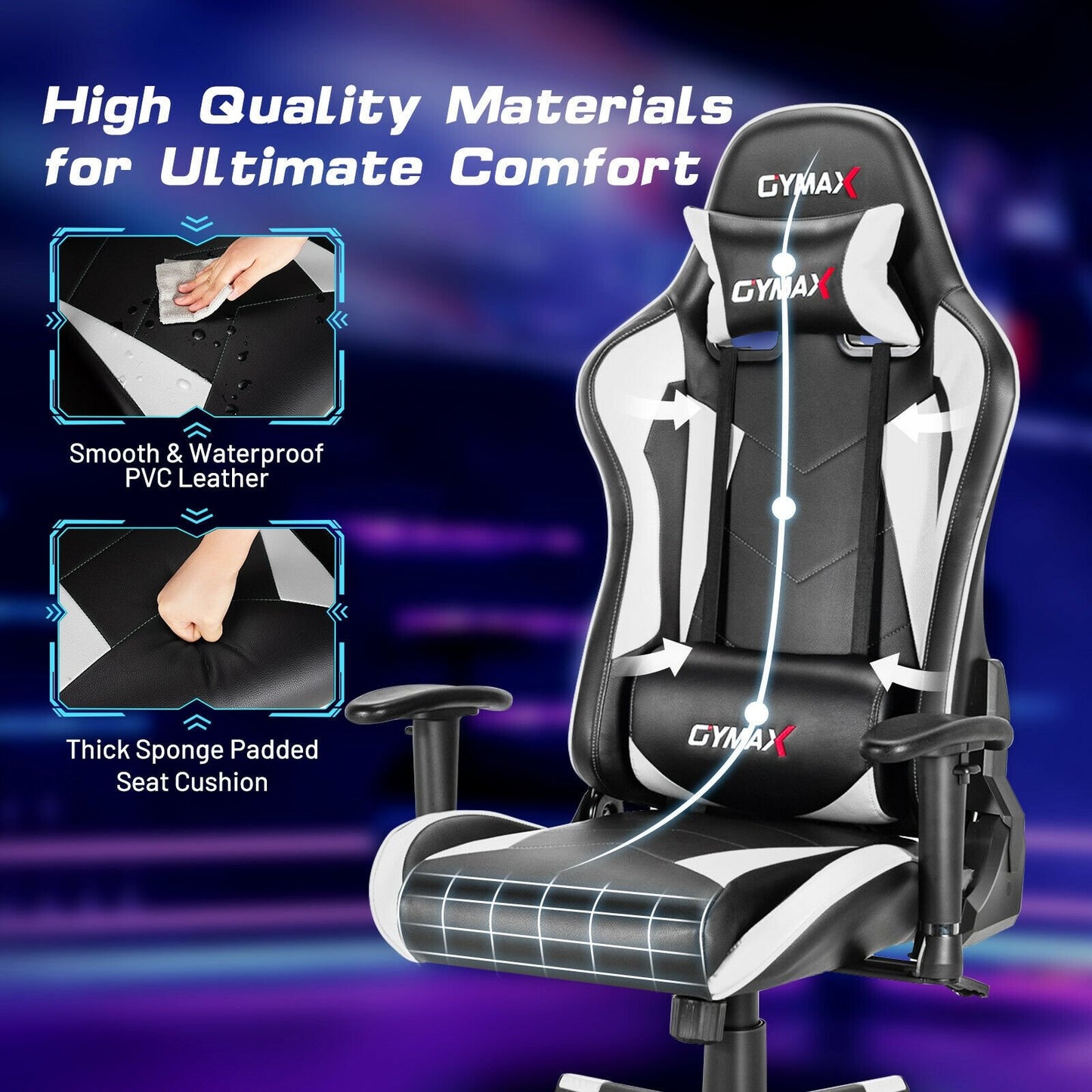 Gaming Chair Adjustable Swivel Racing Style Computer Office Chair, White Gaming Chairs   at Gallery Canada