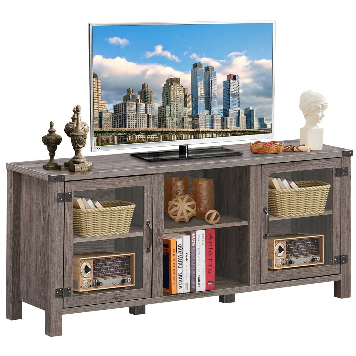 TV Stand Entertainment Center for TV's with Storage Cabinets, Gray Entertainment Centers & TV Stands   at Gallery Canada