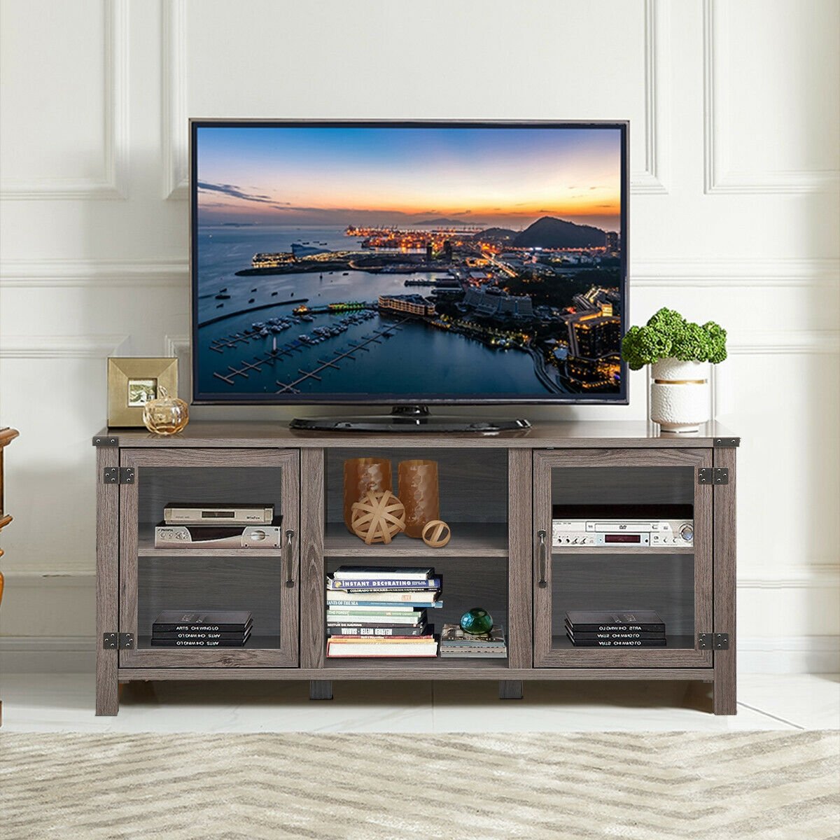 TV Stand Entertainment Center for TV's with Storage Cabinets, Gray Entertainment Centers & TV Stands   at Gallery Canada