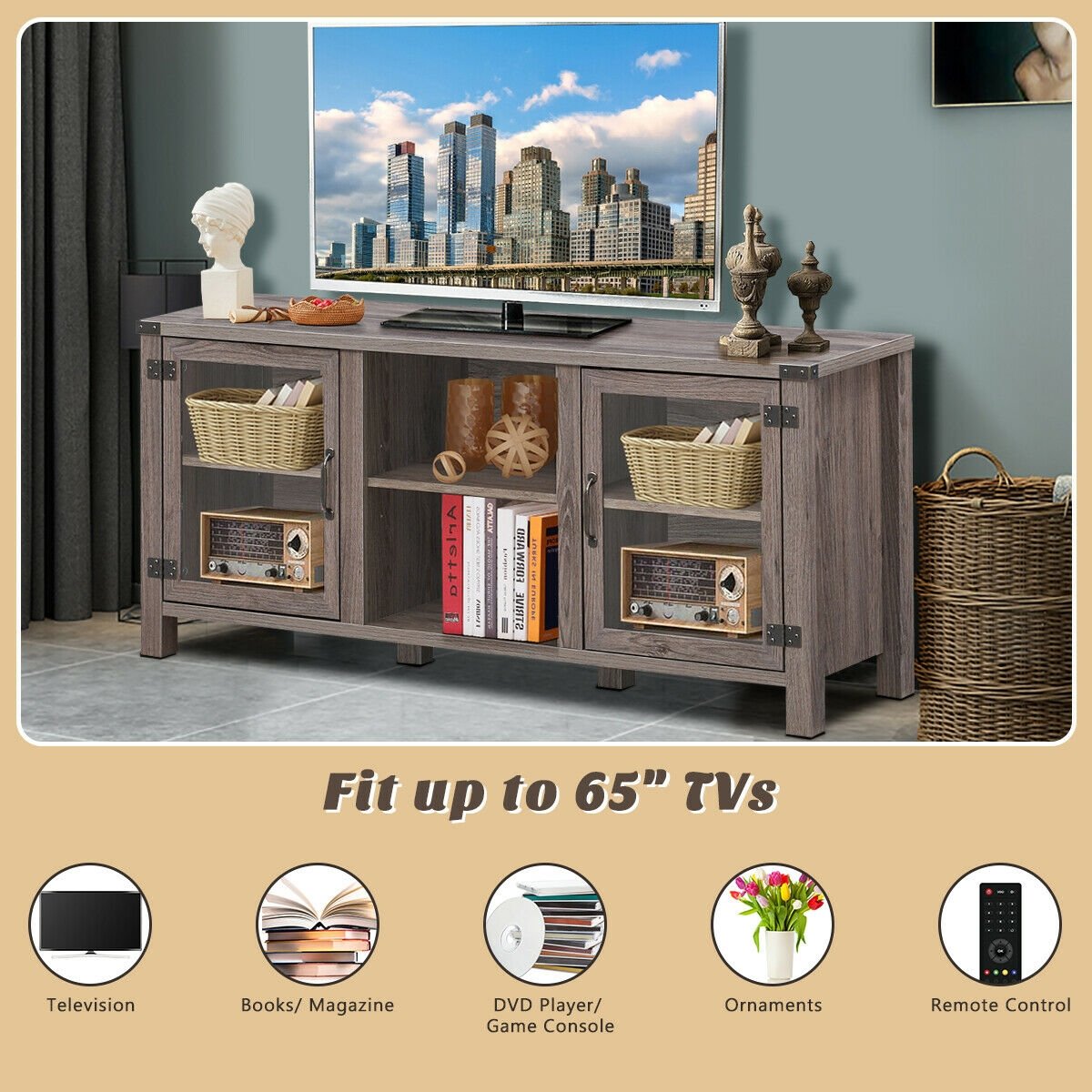 TV Stand Entertainment Center for TV's with Storage Cabinets, Gray Entertainment Centers & TV Stands   at Gallery Canada