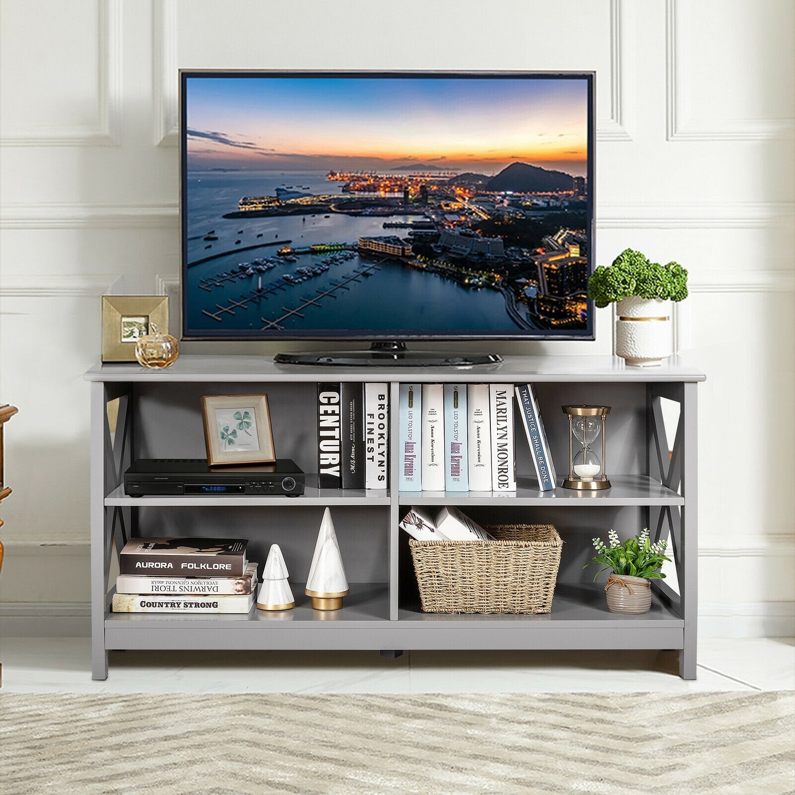 Wooden TV Stand Entertainment Media Center, Gray Entertainment Centers & TV Stands   at Gallery Canada