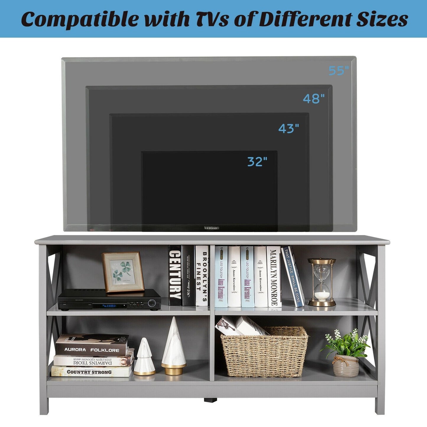 Wooden TV Stand Entertainment Media Center, Gray Entertainment Centers & TV Stands   at Gallery Canada