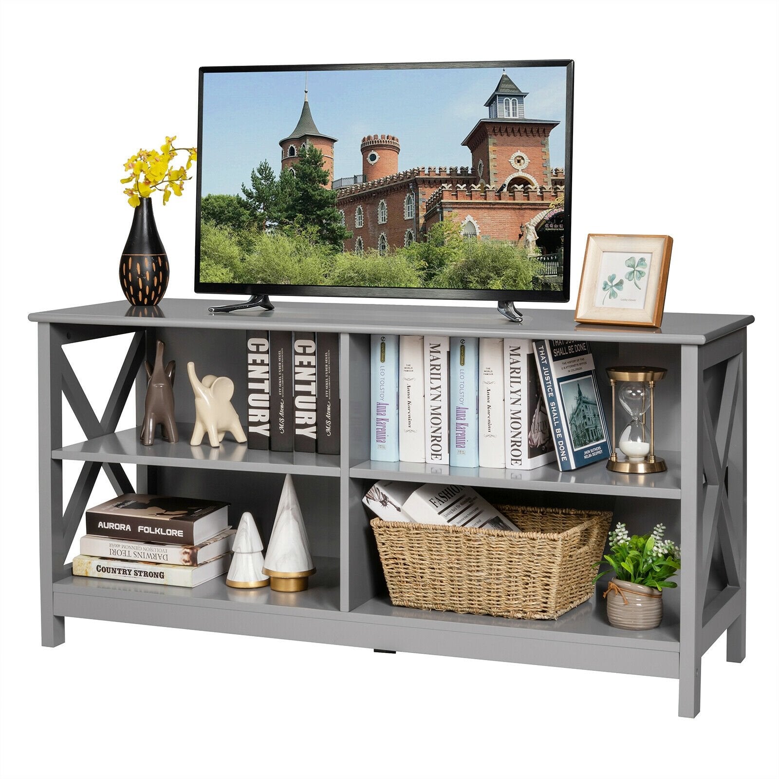 Wooden TV Stand Entertainment Media Center, Gray Entertainment Centers & TV Stands   at Gallery Canada