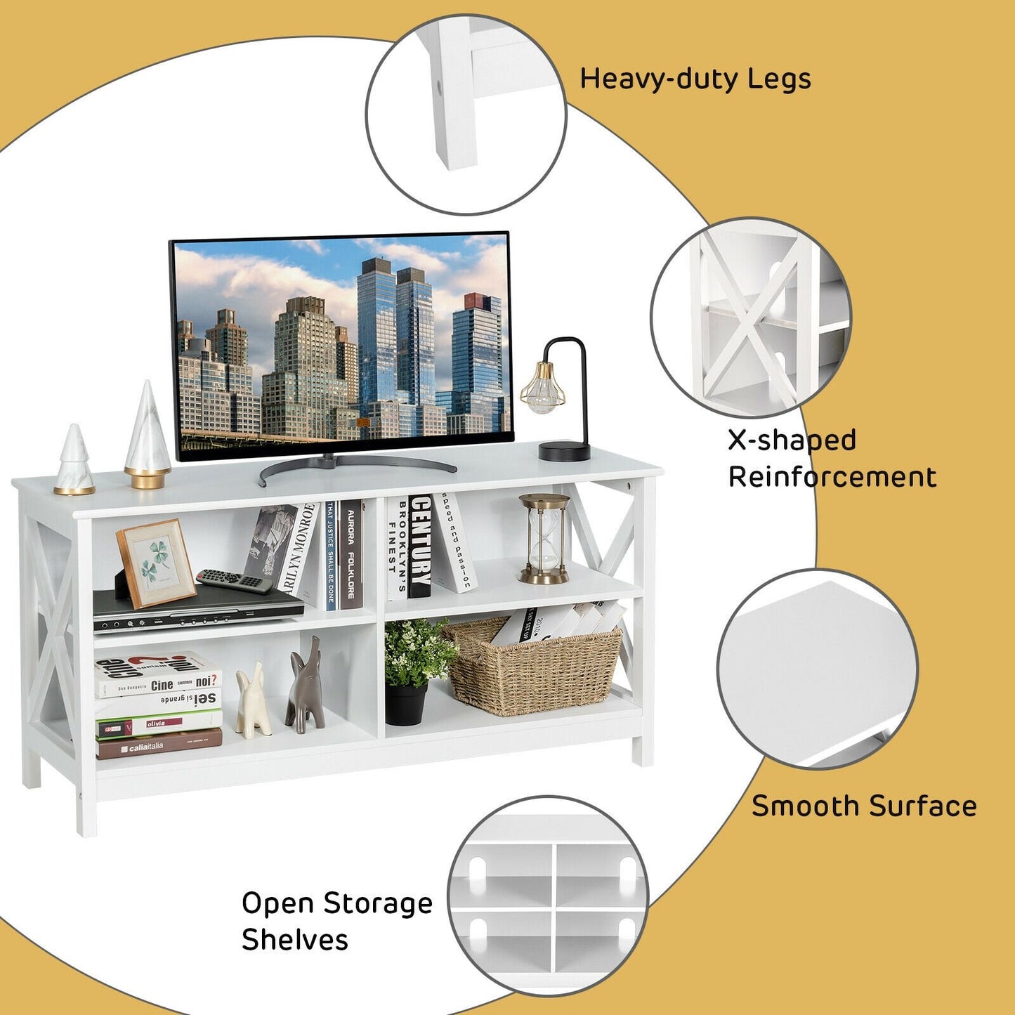 Wooden TV Stand Entertainment Media Center, White Entertainment Centers & TV Stands   at Gallery Canada