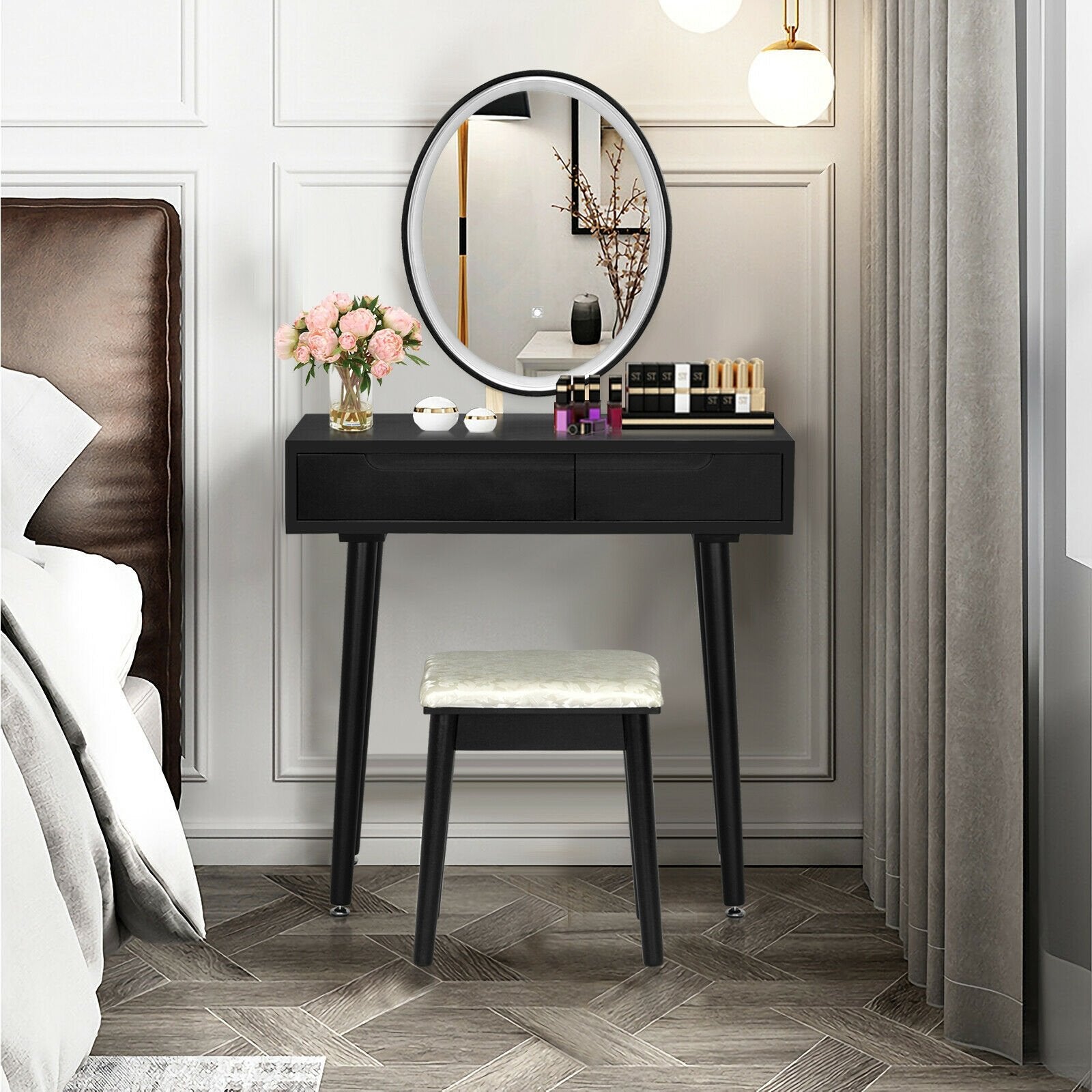 Touch Screen Vanity Makeup Table Stool Set, Black Makeup Vanities   at Gallery Canada