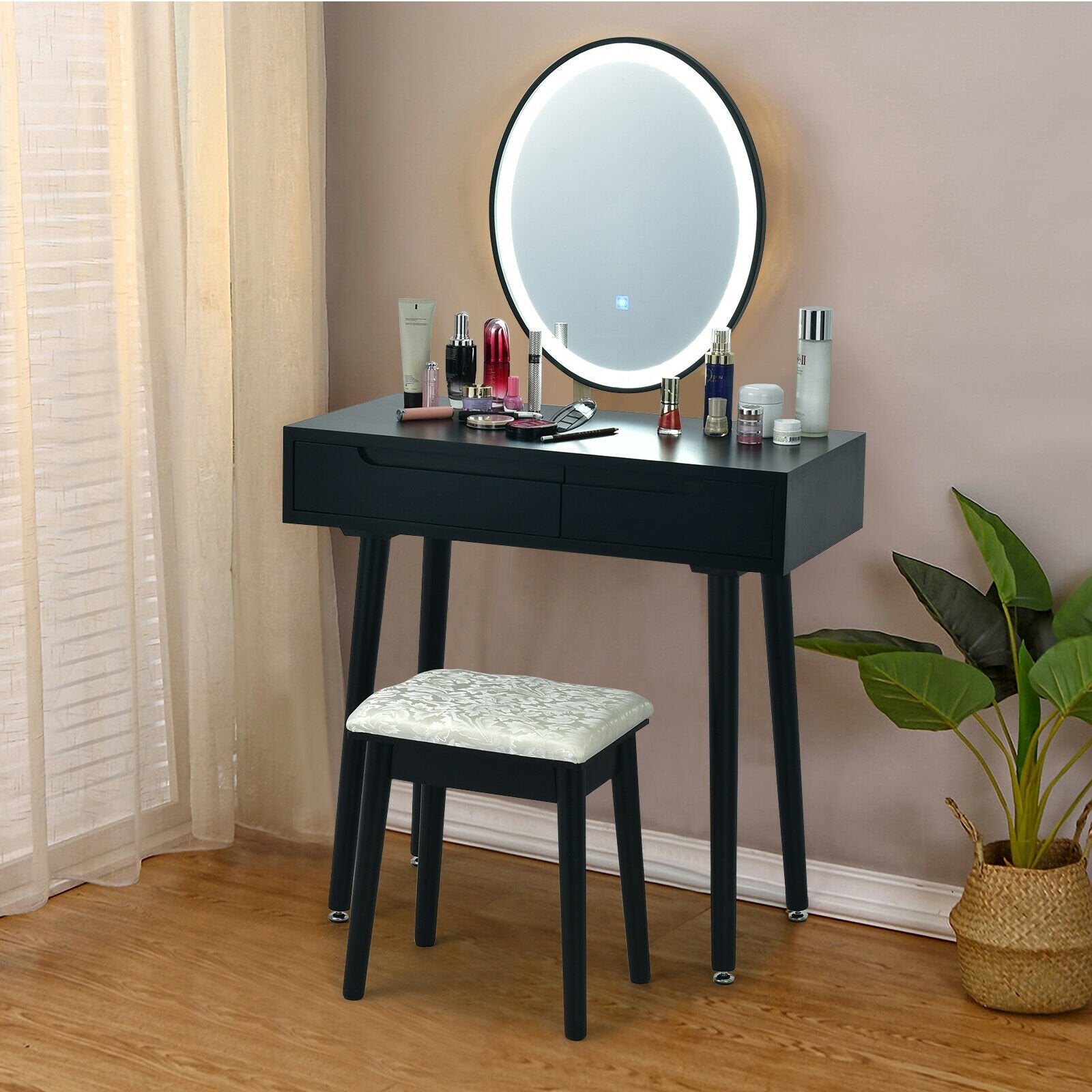 Touch Screen Vanity Makeup Table Stool Set, Black - Gallery Canada