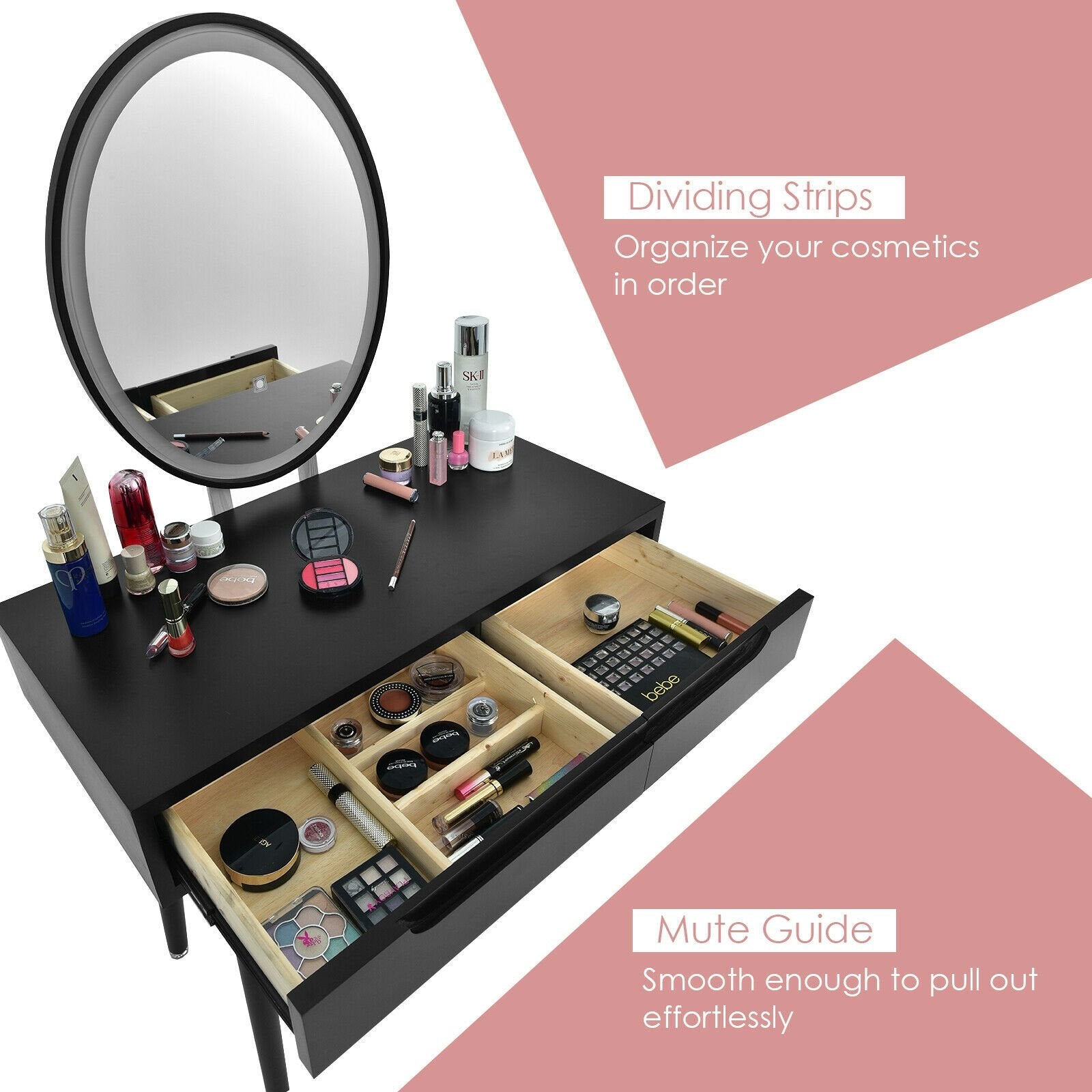 Touch Screen Vanity Makeup Table Stool Set, Black Makeup Vanities   at Gallery Canada