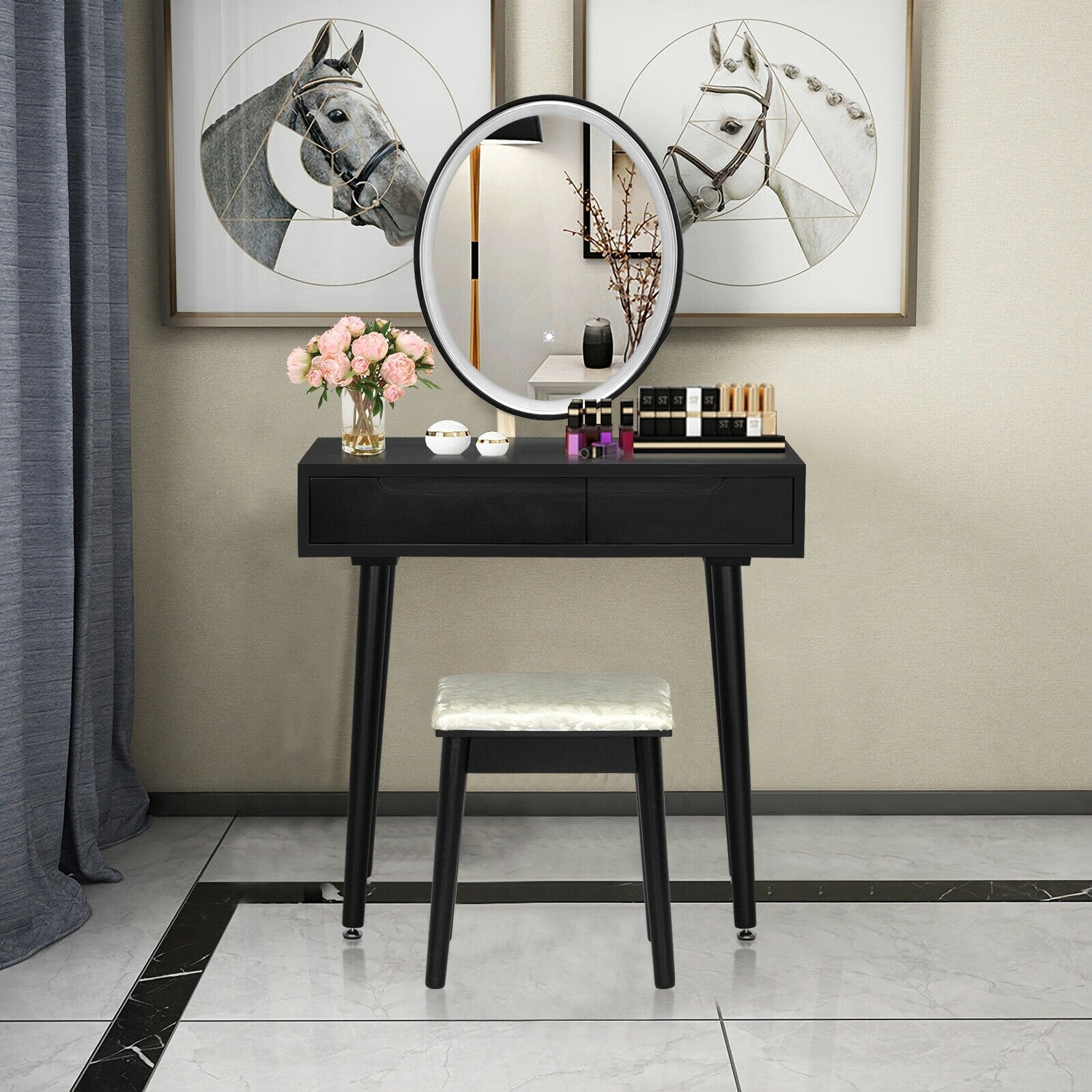 Touch Screen Vanity Makeup Table Stool Set, Black Makeup Vanities   at Gallery Canada