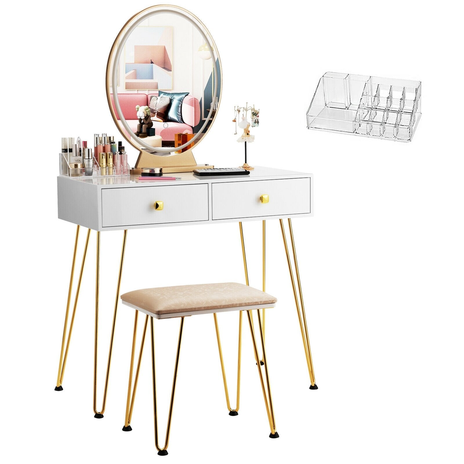 Industrial Makeup Dressing Table with 3 Lighting Modes, White Makeup Vanities   at Gallery Canada