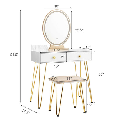 Industrial Makeup Dressing Table with 3 Lighting Modes, White Makeup Vanities   at Gallery Canada