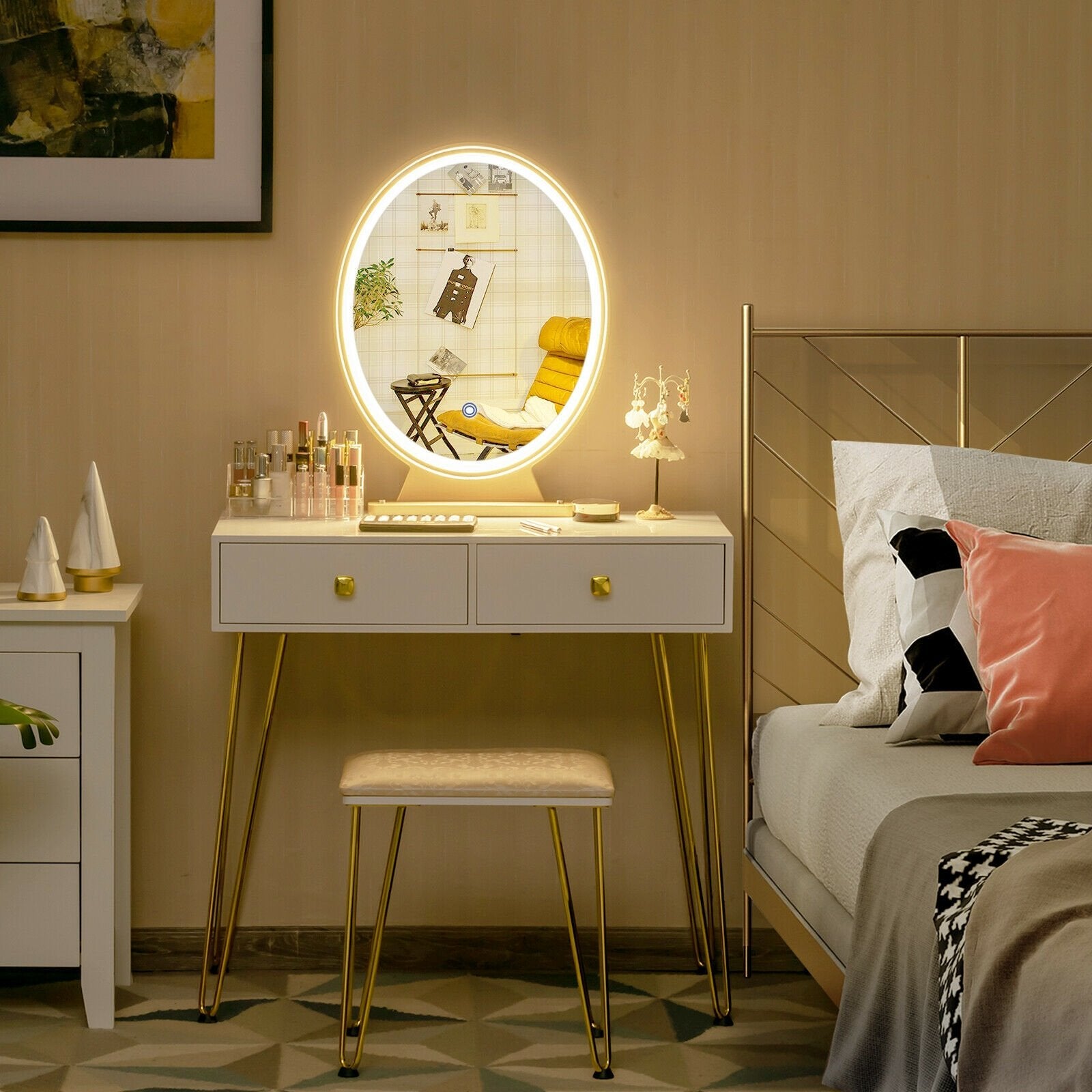 Industrial Makeup Dressing Table with 3 Lighting Modes, White Makeup Vanities   at Gallery Canada