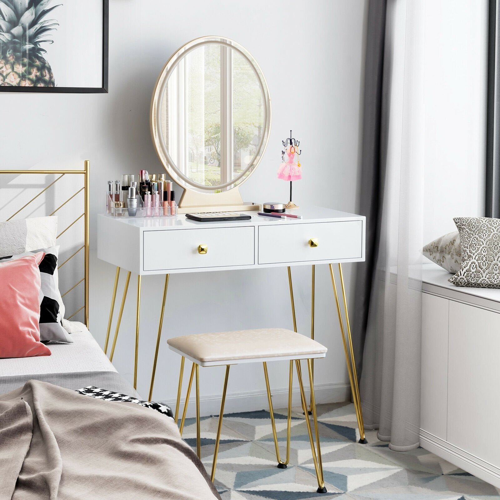 Industrial Makeup Dressing Table with 3 Lighting Modes, White Makeup Vanities   at Gallery Canada