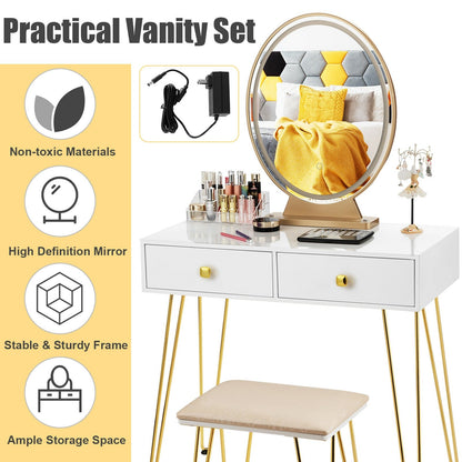 Industrial Makeup Dressing Table with 3 Lighting Modes, White Makeup Vanities   at Gallery Canada