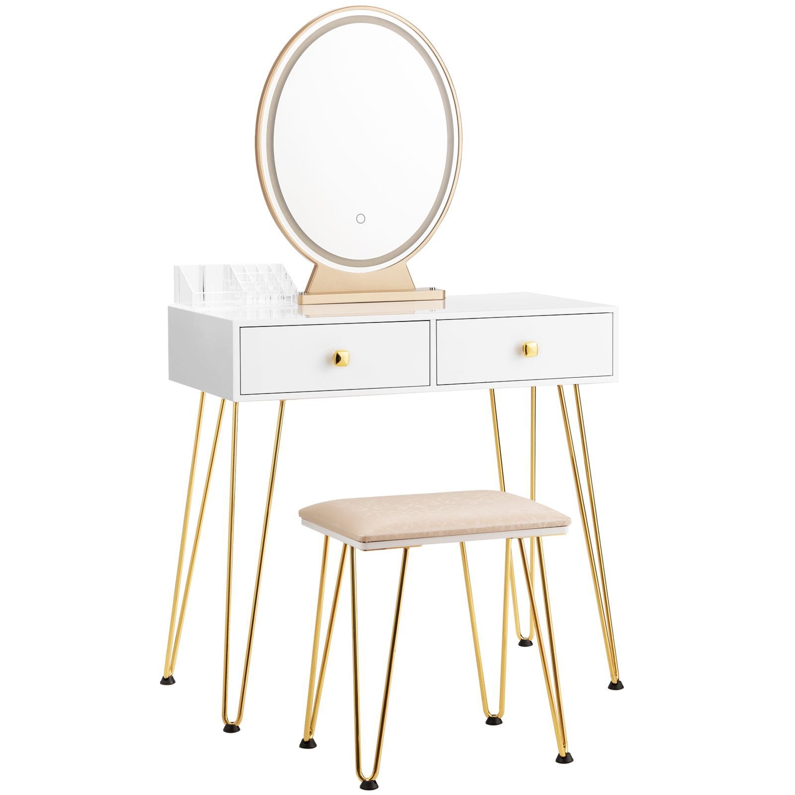 Industrial Makeup Dressing Table with 3 Lighting Modes, White Makeup Vanities   at Gallery Canada