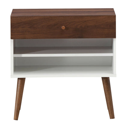 Mid-Century Nightstand with Drawer and Rubber Wood Legs, Brown Nightstands   at Gallery Canada