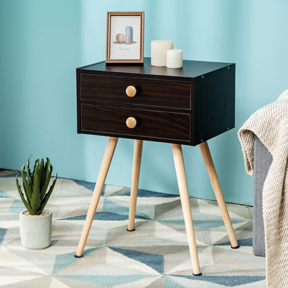 Mid Century Modern 2 Drawers Nightstand in Natural, Brown - Gallery Canada