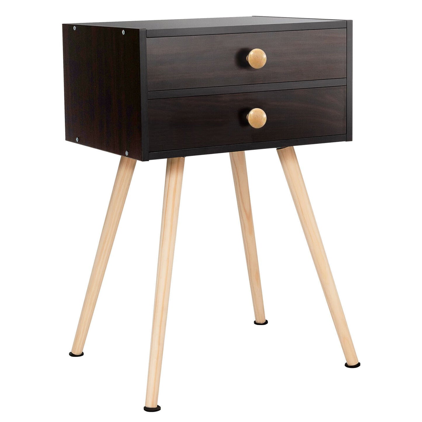 Mid Century Modern 2 Drawers Nightstand in Natural, Brown Nightstands   at Gallery Canada