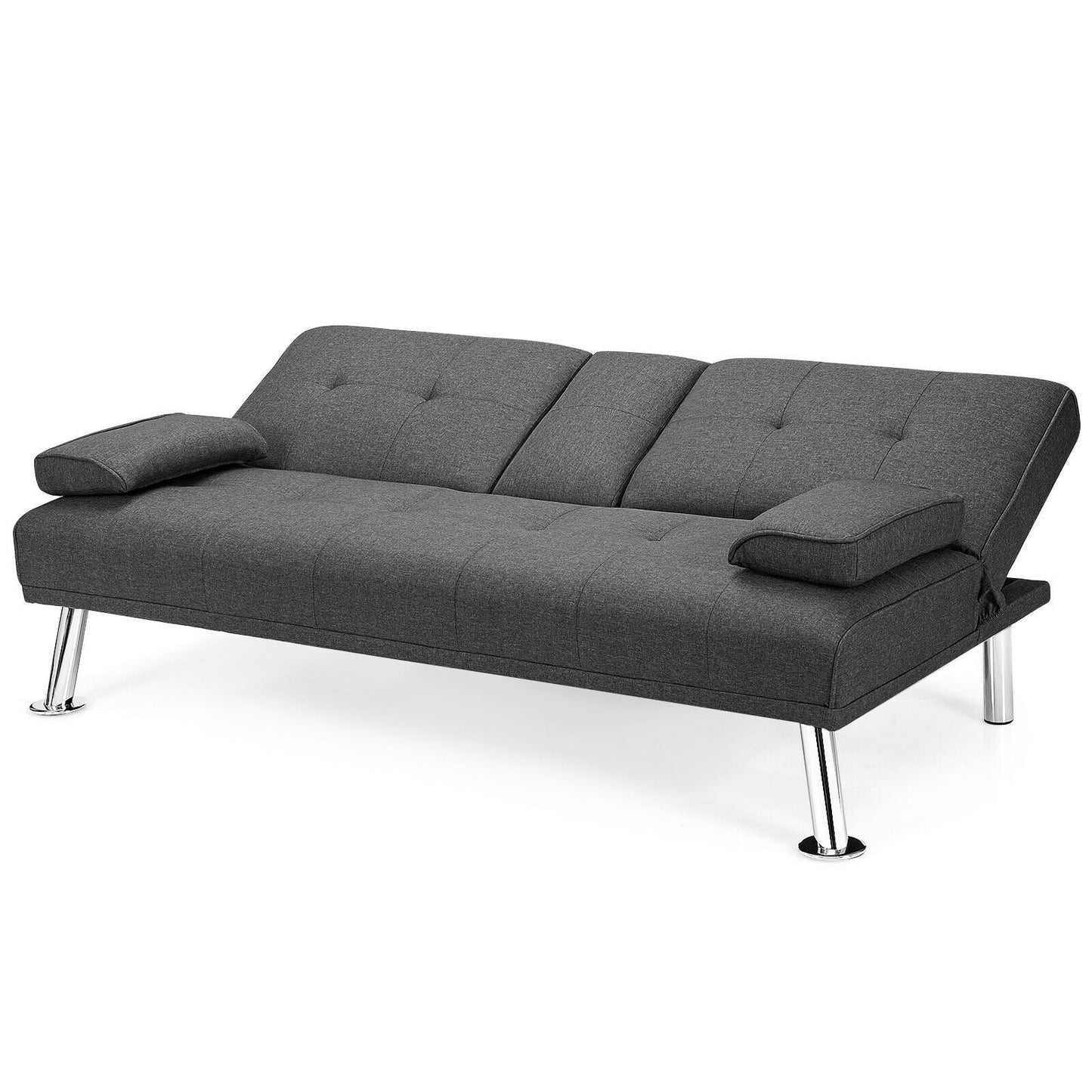 Convertible Folding Futon Sofa Bed Fabric with 2 Cup Holders, Dark Gray Sofas & Loveseats   at Gallery Canada