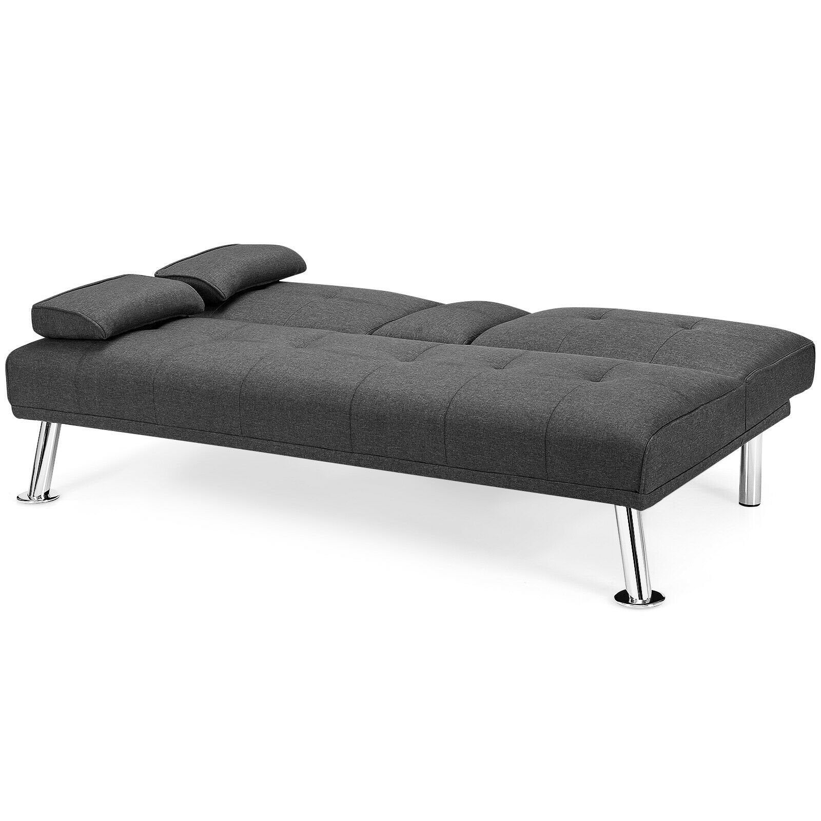 Convertible Folding Futon Sofa Bed Fabric with 2 Cup Holders, Dark Gray Sofas & Loveseats   at Gallery Canada