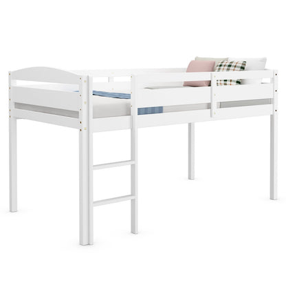 Wooden Twin Low Loft Bunk Bed with Guard Rail and Ladder, White Bunk Bed Frame   at Gallery Canada