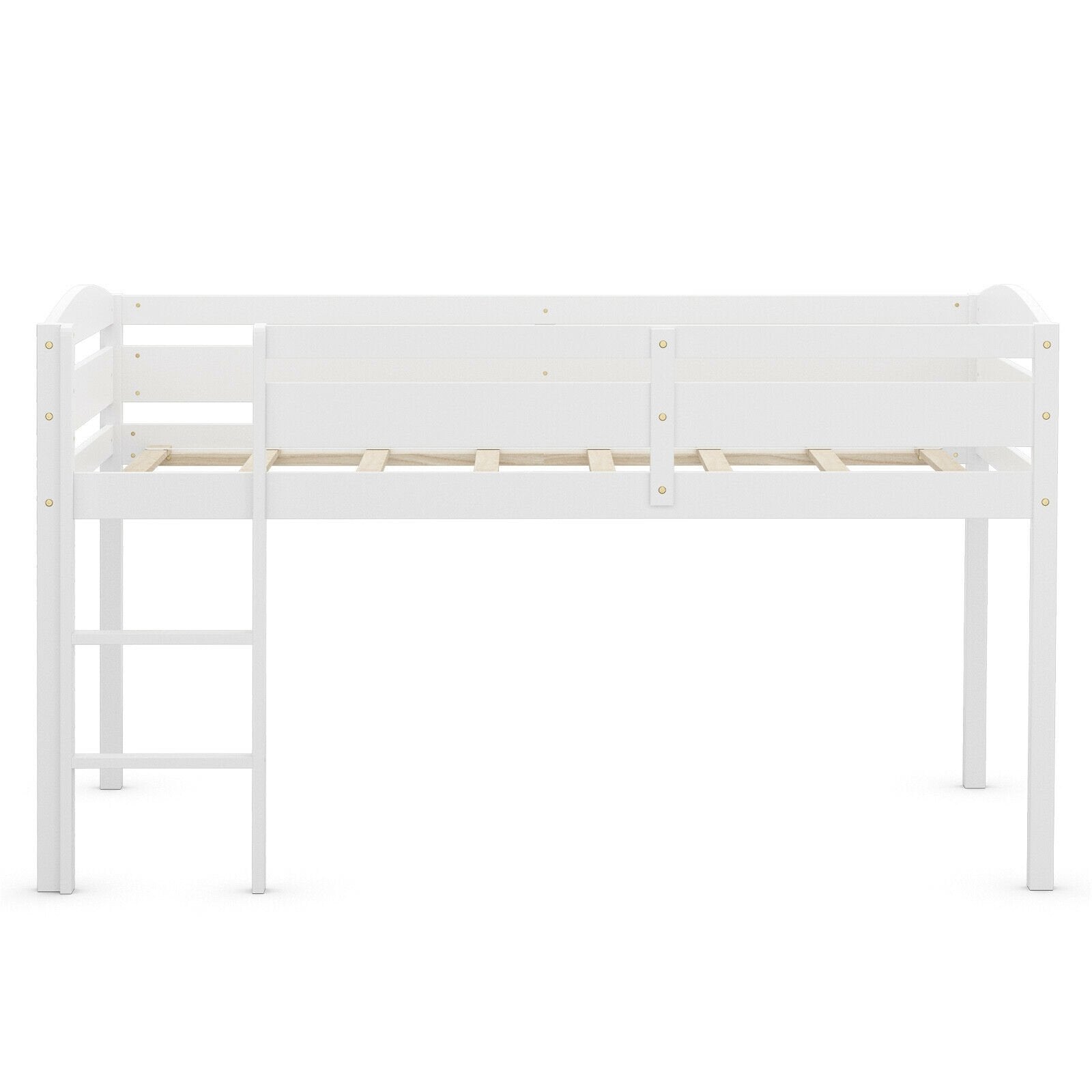 Wooden Twin Low Loft Bunk Bed with Guard Rail and Ladder, White Bunk Bed Frame   at Gallery Canada