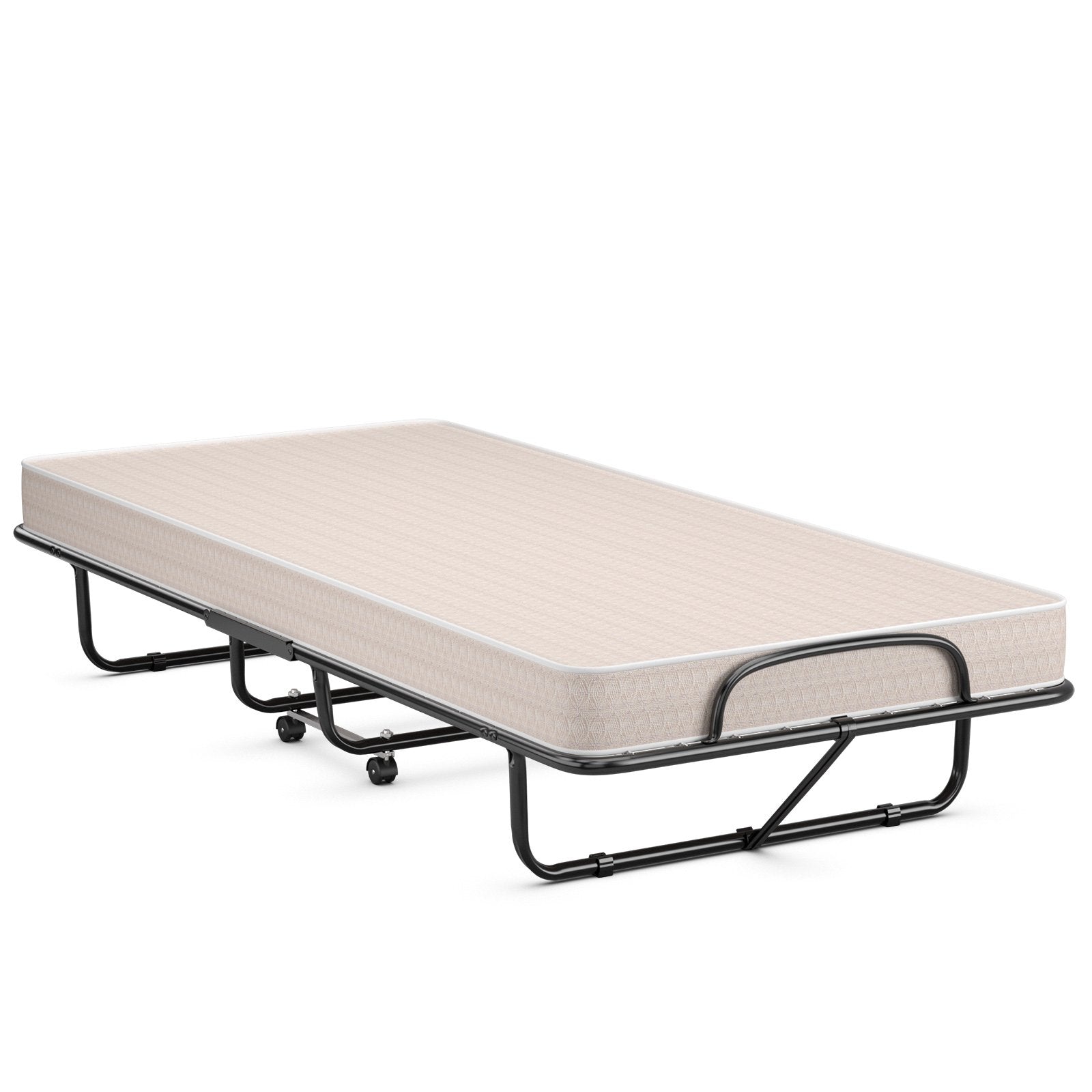 Rollaway Guest Bed with Sturdy Steel Frame and Memory Foam Mattress Made in Italy, Beige Folding Beds   at Gallery Canada