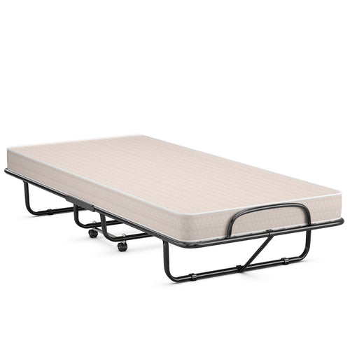 Rollaway Guest Bed with Sturdy Steel Frame and Memory Foam Mattress Made in Italy, Beige