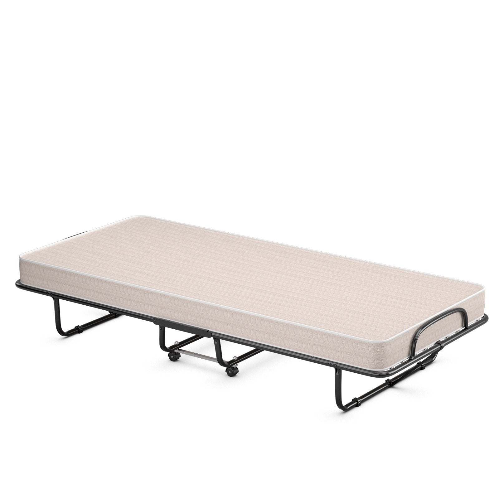 Rollaway Guest Bed with Sturdy Steel Frame and Memory Foam Mattress Made in Italy, Beige Folding Beds   at Gallery Canada