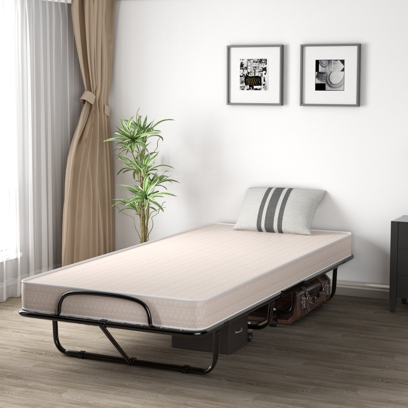 Rollaway Guest Bed with Sturdy Steel Frame and Memory Foam Mattress Made in Italy, Beige Folding Beds   at Gallery Canada