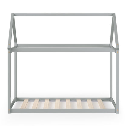 Stable Kids Platform Floor Bed with Roof and Heavy-Duty Slats, Gray Simple Bed Frame   at Gallery Canada