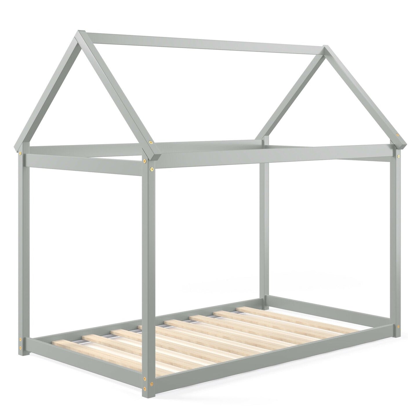 Stable Kids Platform Floor Bed with Roof and Heavy-Duty Slats, Gray Simple Bed Frame   at Gallery Canada