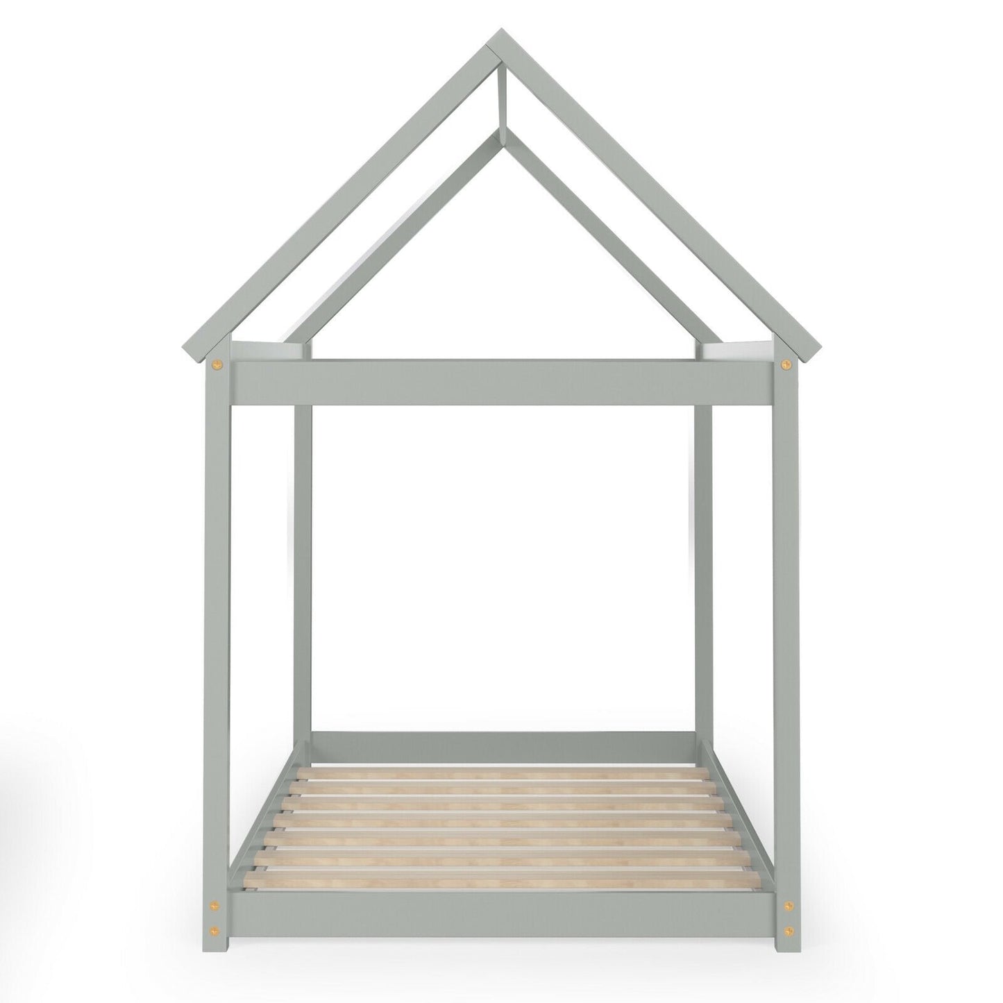 Stable Kids Platform Floor Bed with Roof and Heavy-Duty Slats, Gray Simple Bed Frame   at Gallery Canada