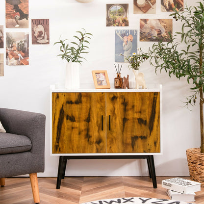 Mid-Century Wood Storage Cabinet with 2 Doors and Metal Legs for Entryway, Brown & White Sideboards Cabinets & Buffets   at Gallery Canada