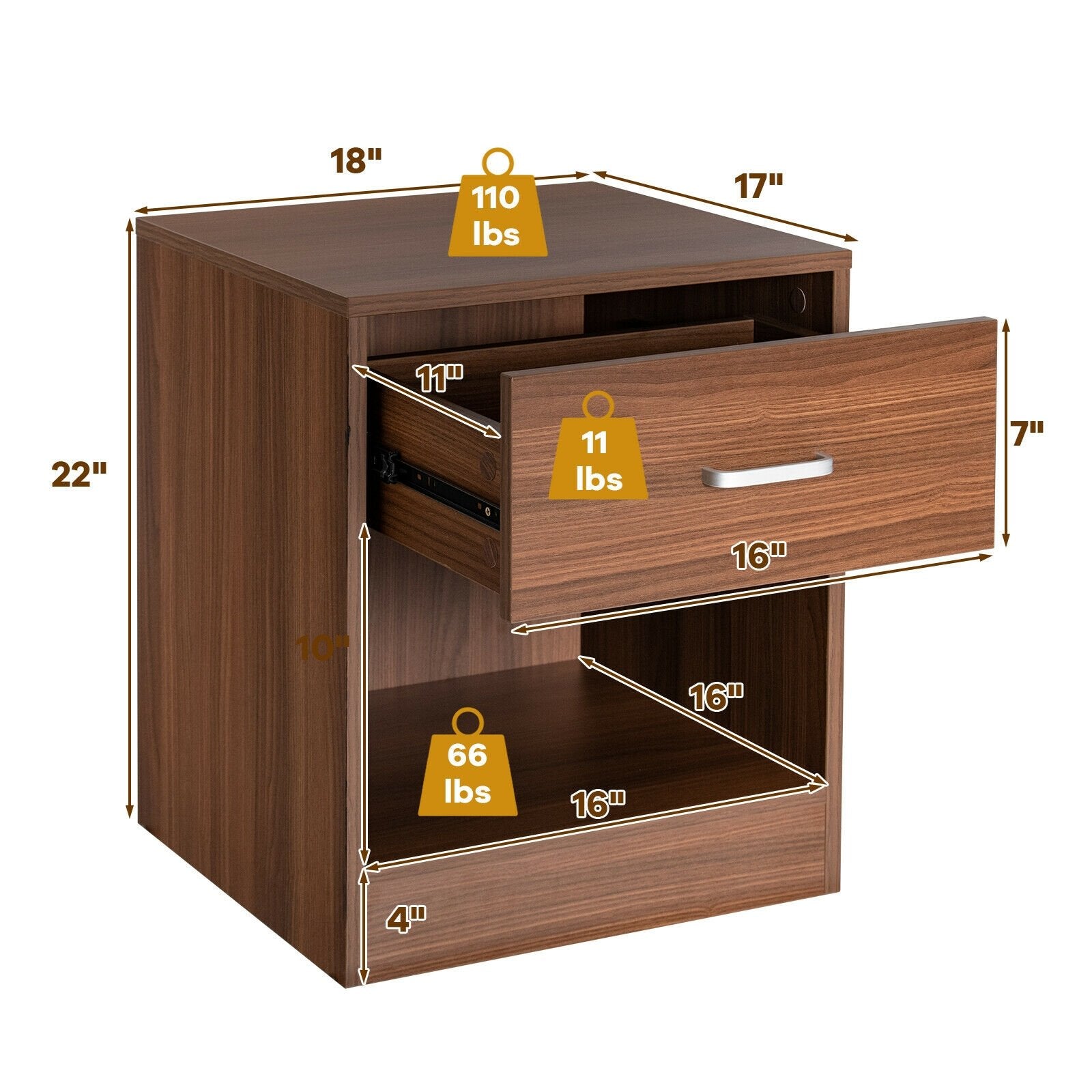 Modern Nightstand with Storage Drawer and Cabinet, Brown - Gallery Canada