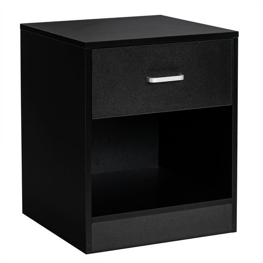 Modern Nightstand with Storage Drawer and Cabinet, Black - Gallery Canada